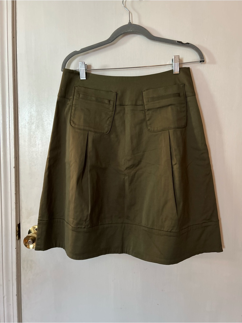 Sinclaire 10 Olive A-Line Skirt with Front Patch Pockets